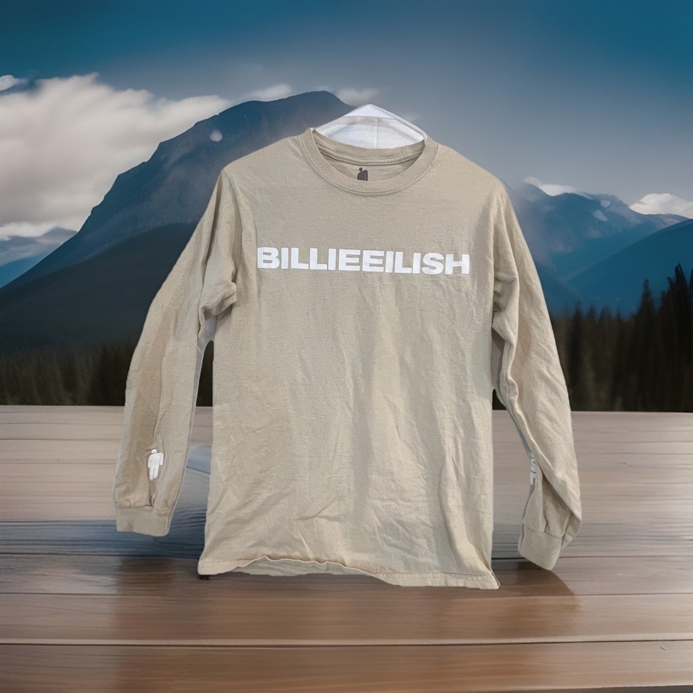 Billie Eilish Shirt Mens Small Beige Long Sleeve Don't Smile‎ At Me Graphic Tee